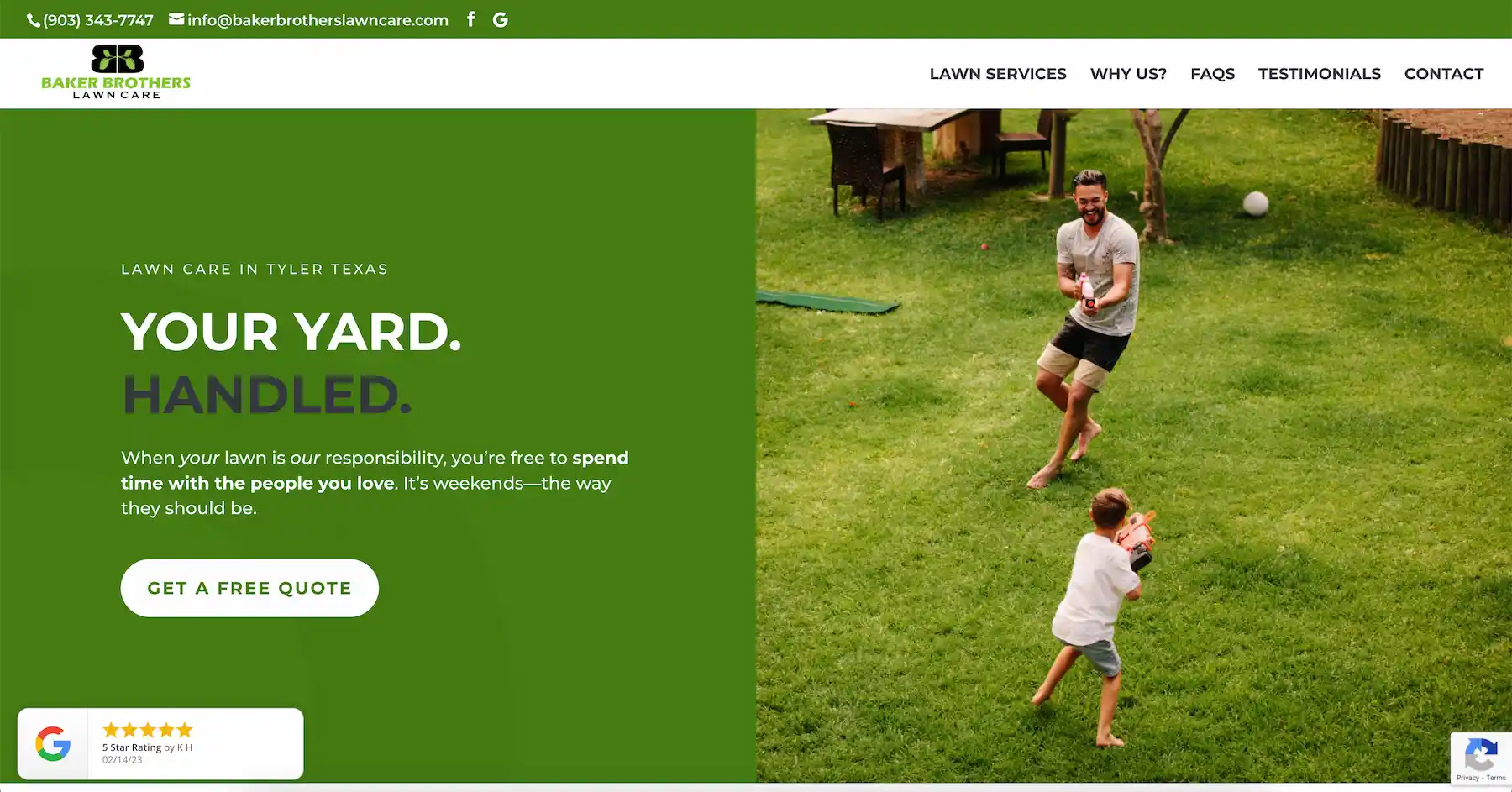 Lawn care website design in Tyler TX